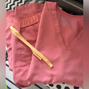 Figs - Coral Scrub Set, Skinny Leg Pants and Top